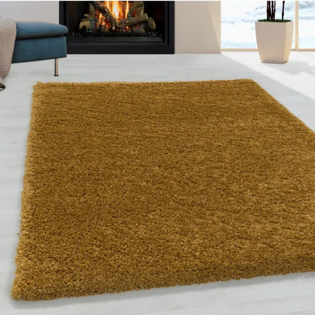 TapisTrend Harig tapijt Goud 120 cm rond Shaggy design vloerkleed voor de woonkamer, zachte pool, monochroom