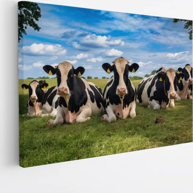 Saammp Canvas Schilderij - Groep koeien - Natuur - Dieren - 120x80 - Foto op canvas - Wanddecoratie - Muurdecoratie Woonkamer - Slaapkamer decoratie - Canvas Print Multicolor