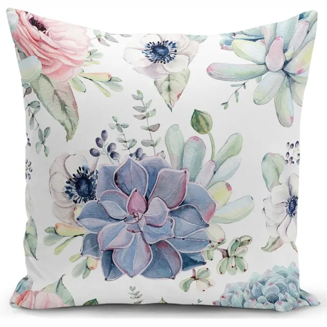 Kwube Kussenhoes 45x45 cm - Pastel Bloemen Kussenhoes - Kussenhoes Voor Sierkussens - Kussensloop - Kussensloop Gooien - Decoratieve Kussenhoesjes - Decoratief Gooi Kussen - Met Rits - Zonder Binnenkussen Kussenhoes Wit