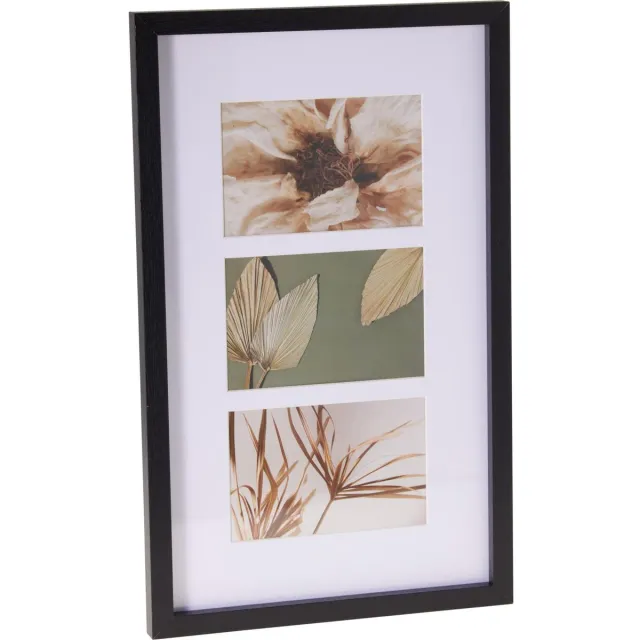 Home & Styling Collage fotolijst met passe-partout - voor 3x foto - hout - zwart - 26 x 42 cm - klassiek