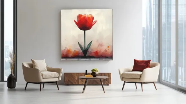 Trendex Global Vierkant Canvas Schilderij - Bloemen - Rode Tulp - 60x60x2 cm Rood