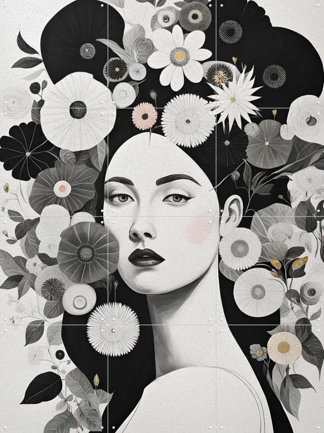 IXXI Bernadette, Artclaud - 60 x 80 cm - Grote wanddecoratie en posters - Illustraties, Grafisch Ontwerp, Woonkamer, Slaapkamer, Natuur, Portretten Zwart / Zwart en wit / Monochroom