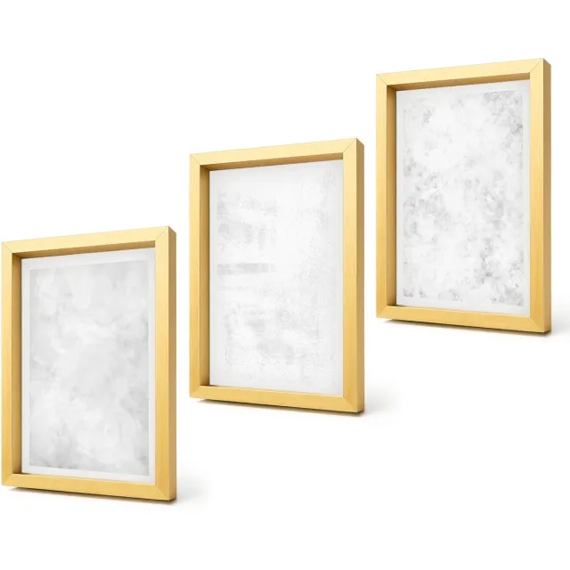Coloray 4-Delige Schilderij Set - Witte vlekken op een minimalistische canvasachtergrond - 20 x 30 cm - Decoratieve Schilderijen - Wanddecoratie - Hal - Muurdecoratie Gouden lijst