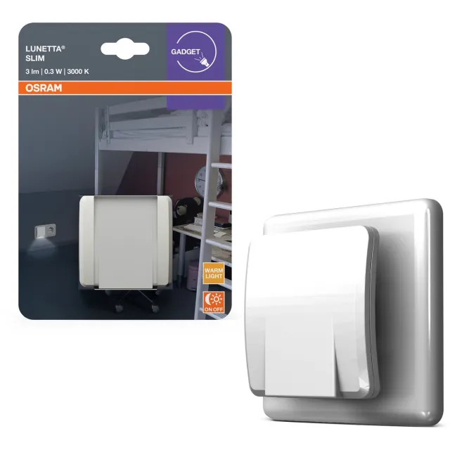 Osram LUNETTA Slim nachtlampje wit 3000 K LED 3 lm 0,3 W met dag-/nachtsensor, IP20, indirecte lichtuitstraling, stopcontactmontage