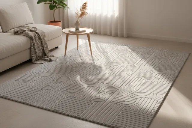 Padiro stijlvol laagpolig vloerkleed 160 x 220 cm - lichtbeige - modern Japandi ontwerp - voor vloerverwarming - van polyester en katoen