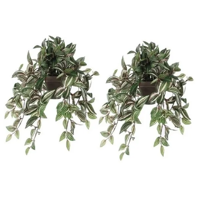 Mica Decorations Kunstplant Tradescantia vader hangplant - 2x - 45 cm - groen - Kunstplanten/nepplanten