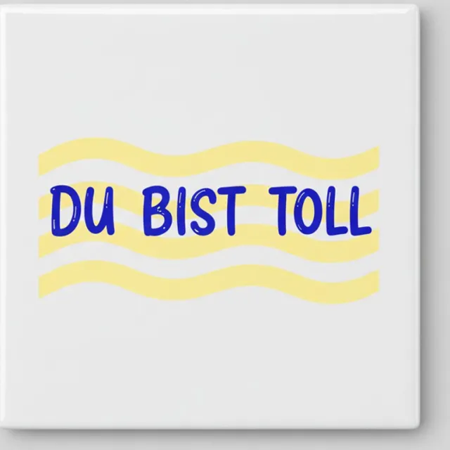 Nevolis “Du Bist Toll” Keramische Tegel 15x15 cm – Duits Compliment met Geel Golf Design | Leuk Cadeau & Woondecoratie Multi Color