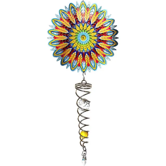 Spin Art/Cooking Vinyl Windspinner, Spin Art, Mandala Flower Artist Crystal Tail, ACTMFL0800, totale lengte 60cm Geel