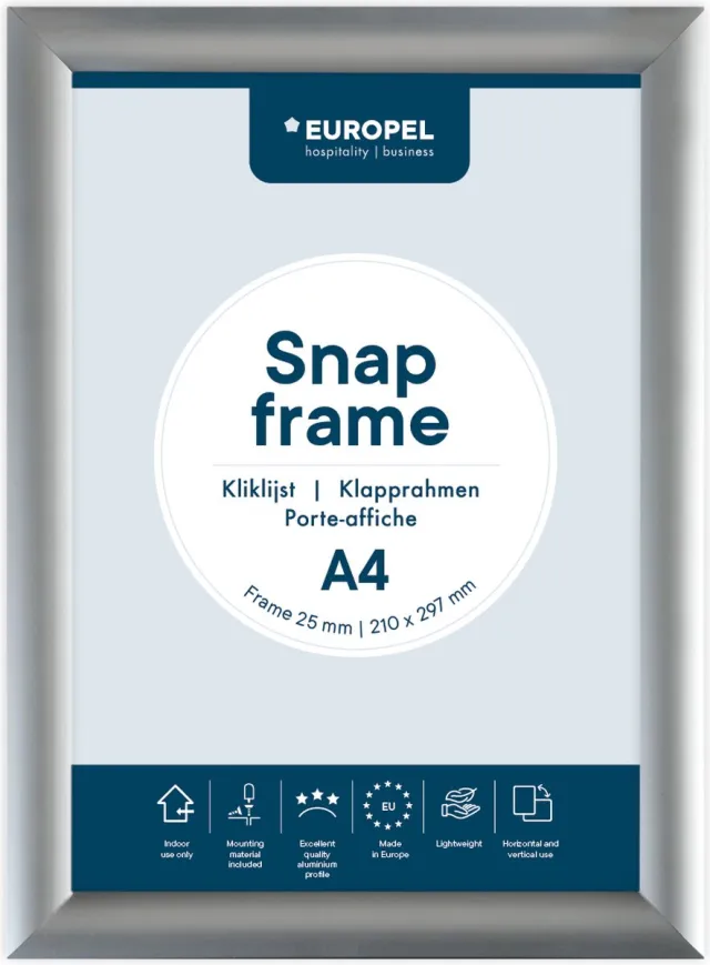 Europel Kliklijst – Posterlijst – A4 – 21 x 29,7 cm – 25mm – Aluminium – Zilver