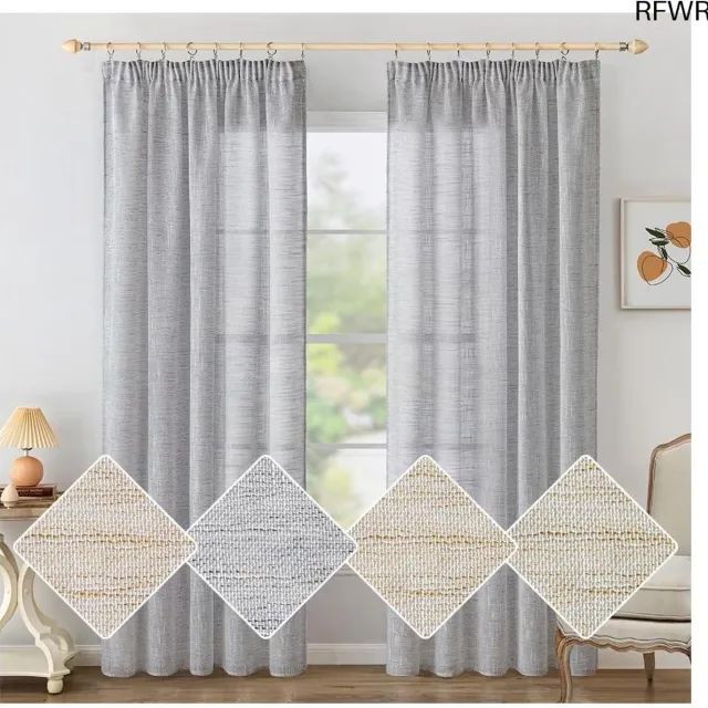 RFWR Linnen Look Gordijnen met Plooiband - Set van 2, 140 x 122 cm wit grijs