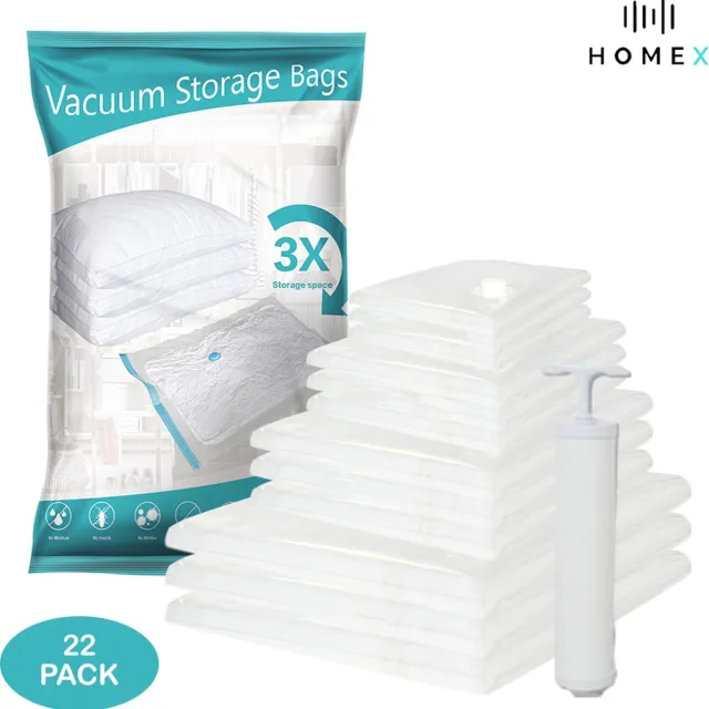 Homex Vacuümzakken met pomp - 22 XL stuks - Geschikt voor kleding en dekbedden - 4 verschillende maten van opbergtassen 22 pack