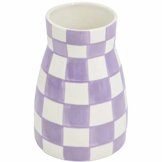 Homebound by Kolony HomeBound by KY | Aardewerk vaas check lilac | vaas | 16x16x23cm Paars