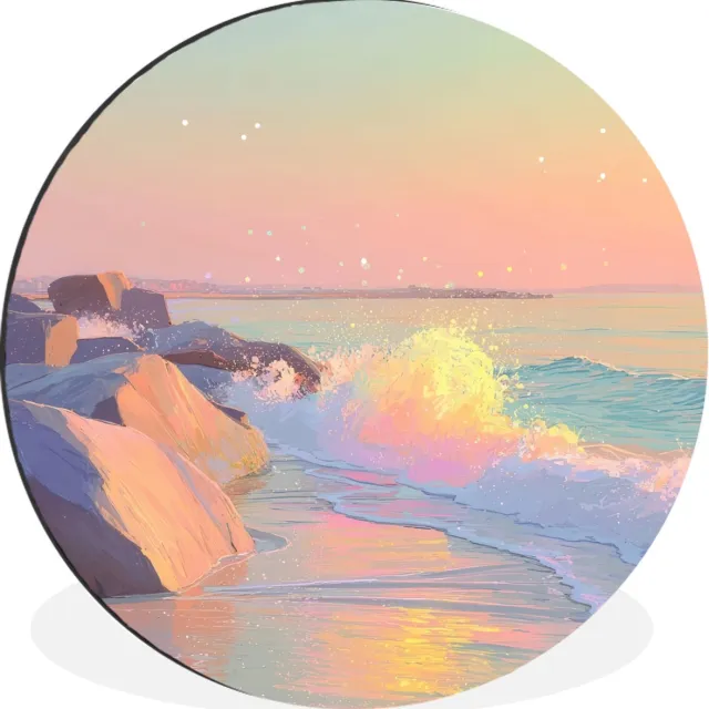 WallCircle Wandcirkel - Muurcirkel - Zomerlicht - Strand - Fonkelende accenten - Aluminium - Dibond - 30x30 cm - Binnen en Buiten Strand - Zee - Stad