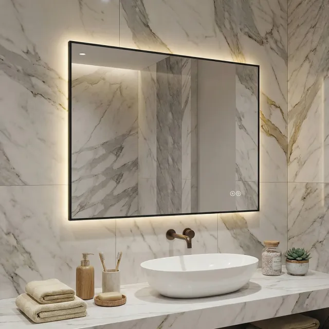 MIVRAY Wandspiegel - LED Achterverlichting En Anti Condens - 60x80 cm - Aluminium En Glas - Zilver - Voor Badkamer Met Geheugenfunctie Silver