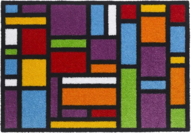 CleanWalk Multicolor Carre - Schoonloopmat - 50x70 cm - Blokken - Wasbaar - 8 mm hoog mondriaan