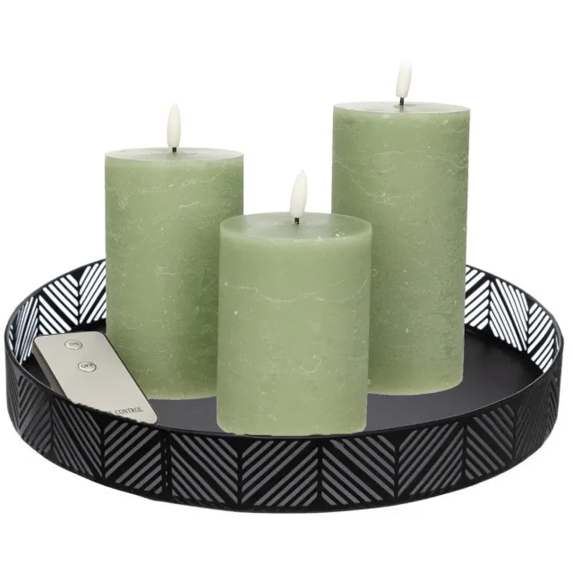 Anna's Collection Anna Collection LED kaarsen - 3x stuks - jade groen - met zwart rond dienblad - kaarsenbord - D29 cm - metaal