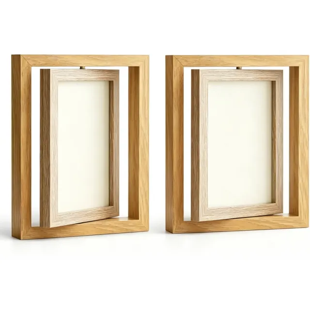 GelldG 2 Stuks Wand- en Tafelbeeldlijsten - Ddraaibare Fotolijst 360° - Houten Bilderrahmen 10x15 cm - Geschikt voor Familie, Bruiloft en Feest - Incl. Acrylplaat - DIY Instelbaar Naturel