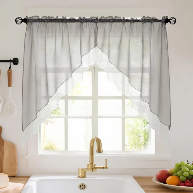 Unyqoos Set van 2 Dubbellaagse Vitrages voor Balkon, Café en Caravan grijs wit