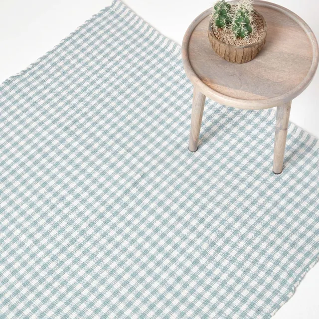 Homescapes geweven vloerkleed blauw en wit geruit - katoenen vloerkleed Vichy geruit, 60x90 cm Blauw Wit