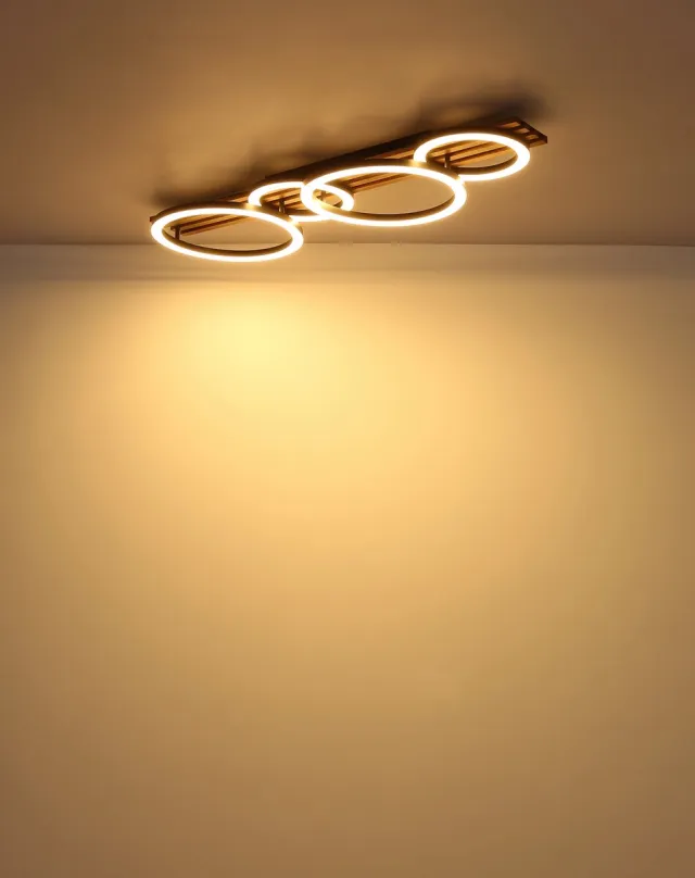 Globo LED plafondlamp slaapkamerlamp woonkamerlamp houten lamp ringen design bruin, 30W 1500lm warm wit, LxH 86 x 9,5 cm