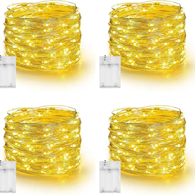 Daity 4-pack - Lichtsnoer - 20 meter totale LED zilverdraad - waterdichte lichtsnoer - kerstversiering - geschikt voor binnen- en buitendecoratie voor tuinfeesten in de slaapkamer - Geen batterijen inbegrepen (warm wit)