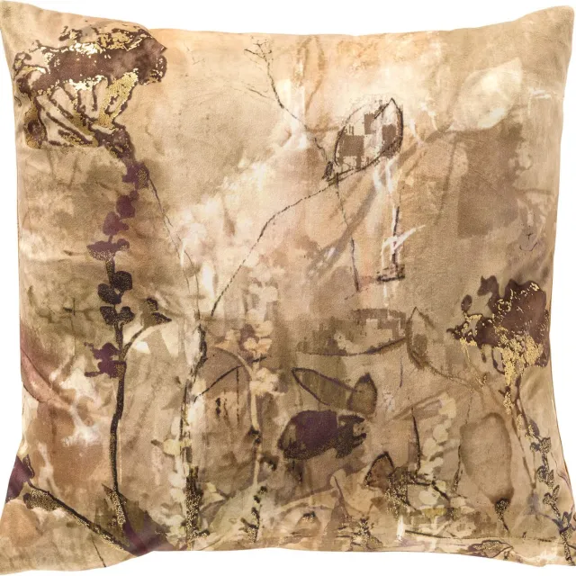 Dutch Decor LINDE - sierkussen 45x45 cm - botanisch motief - Fennel Seed - bruin, goud - Inclusief binnenkussen - Luxe kussens voor woonkamer & bank Geel