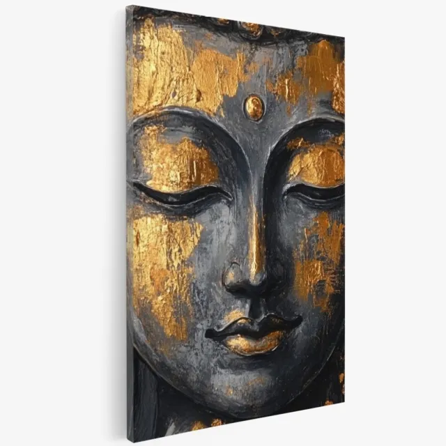 Saammp Canvas Schilderij - Boeddha - Zwart - Goud - Abstract - 100x150 - Foto op canvas - Wanddecoratie - Muurdecoratie Woonkamer - Canvas schilderijen Multicolor