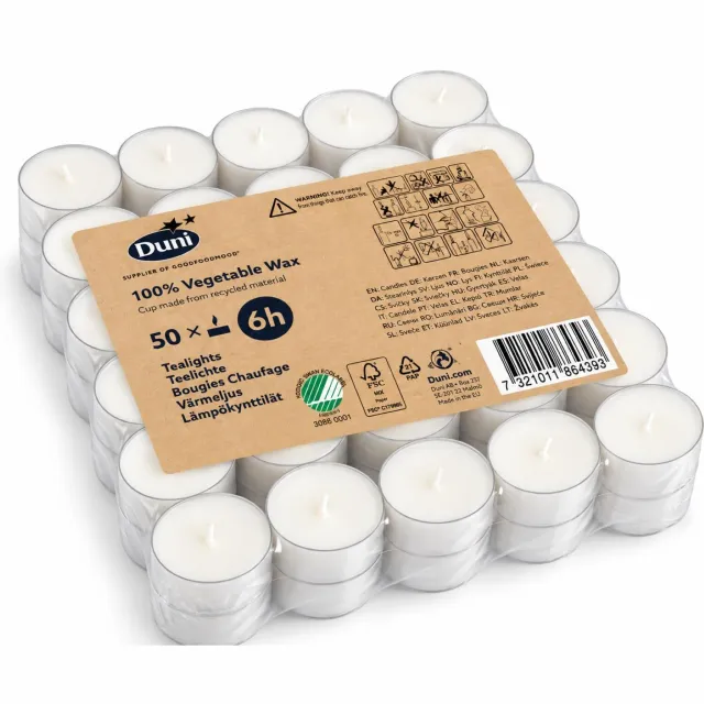 Duni Plantaardige theelichtjes - 50x - wit - waxinelichtjes - 6 branduren