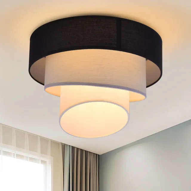 NETTLIFE Plafondlamp – zwart - E27 Fitting - 1-Lichts - met Stof Lampkap - Vintage Ganglamp - voor Slaapkamer | Woonkamer – Zonder Lichtborn - 40cm