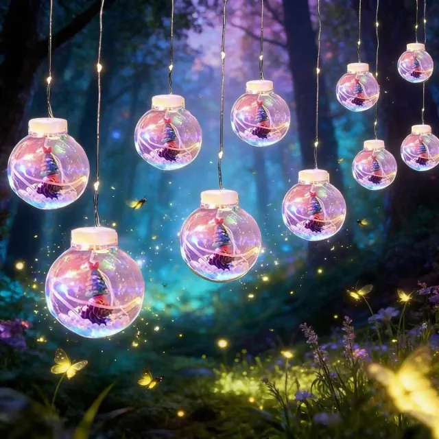Meedeer Verlichte kerstbal-met LED lichtjes-3M-10 lampens-Kerstbal String Lights-Kerst LED Raamdecoratie Verlichting-Lichtsnoer Kerstballen Santa LED Verlichting Decoratieve Globe Lantaarn Draad voor Feest Bruiloft Kerst Decor(Gekleurd)