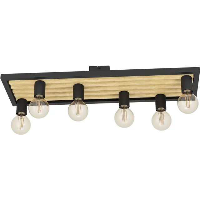 EGLO Consett Plafondlamp - E27 - 78 cm - Hout|Staal - Zwart|Bruin Zwart;Bruin