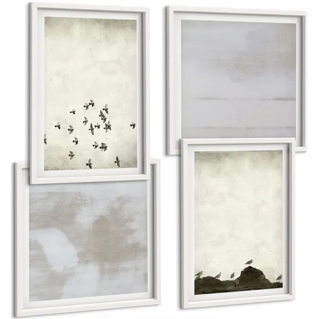 TULUP 4-Delige Schilderij Set - Vogels in vlucht en gekraste texturen in minimalistische stijl - 40x40 en 40x60 - Decoratieve Schilderijen - Wanddecoratie - Hal - Muurdecoratie Witte lijst