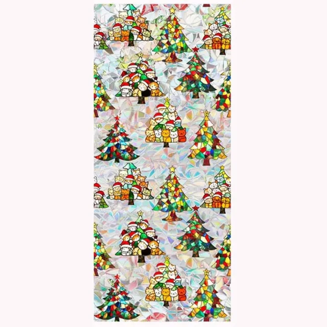 SNQ Retro Kerst Raamfolie met Glas-in-Lood Effect - Kleurrijke Kerstboom en Regenboog - Privacy en Zonwering - Statische Raamstickers zonder Lijm - Verwijderbaar en Herbruikbaar - 43x100 cm - Voor Woonkamer en Kerstdecoratie