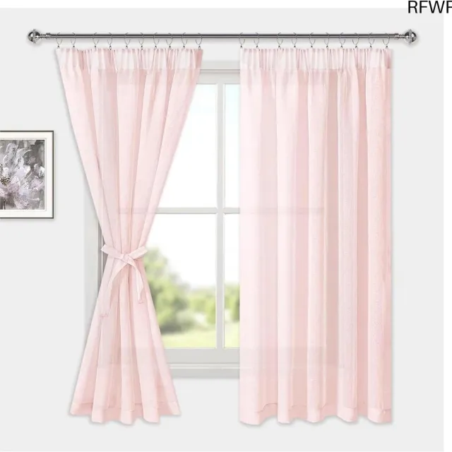 RFWR Halftransparante Voile Gordijnen met Plooiband - Set van 2 in Blush Roze, 160 x 140 cm - Geschikt voor Woonkamer en Slaapkamer