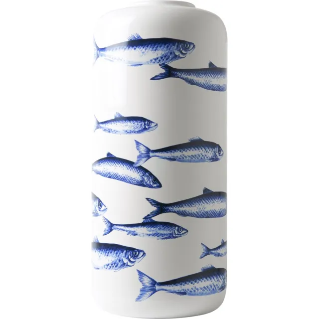 Heinen Delfts Blauw Cilindervaas Vissen - Keramiek - 31 cm Delfts blauw