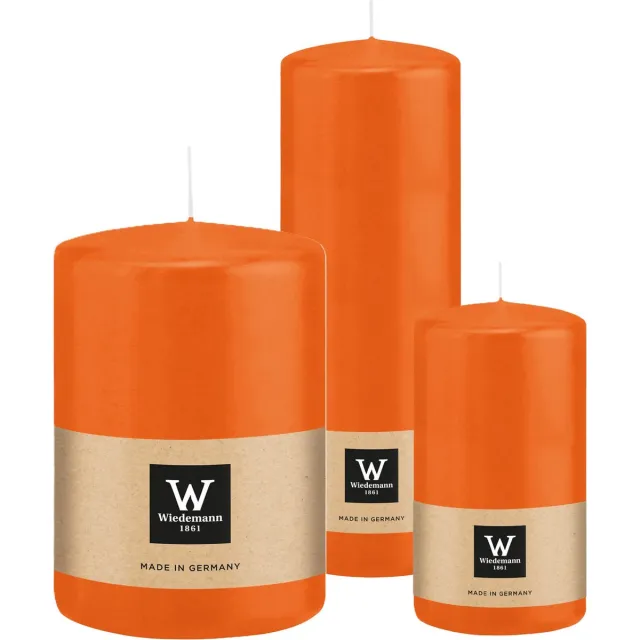 Wiedemann Cilinderkaarsen/stompkaarsen - set van 3 - oranje - 7x13/10x15/7x20 cm