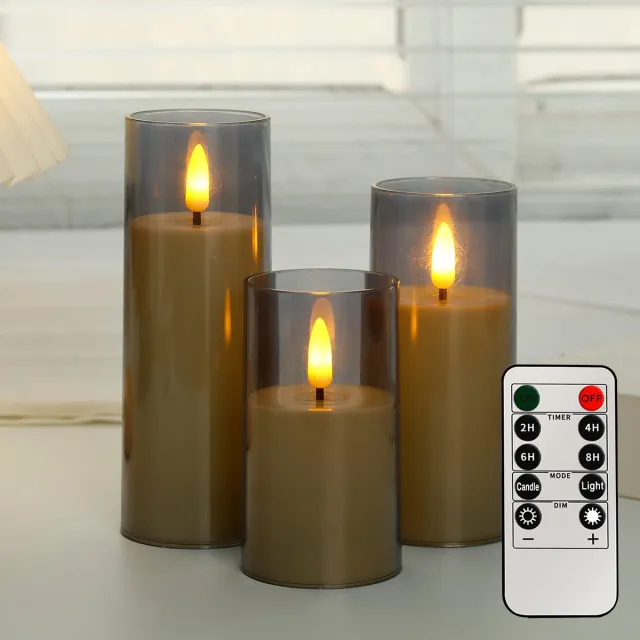 Horeca LED-kaarsenset - Met afstandsbediening - Woondecoratie - LED-kaarsen - Elektrische kaarsen - Realistische vlam - Sfeerkaarsen - 5,5 * 10 / 12,5 / 15 CM grijs