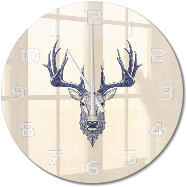 TULUP Wandklok - Hert Hert Wandklok Glas Decoratie - fi60 cm - Beige Gekleurde Glazen Klok - Witte handen - Ronde Klok - Klok Glas Met Opdruk - Moderne Wandklok Glas