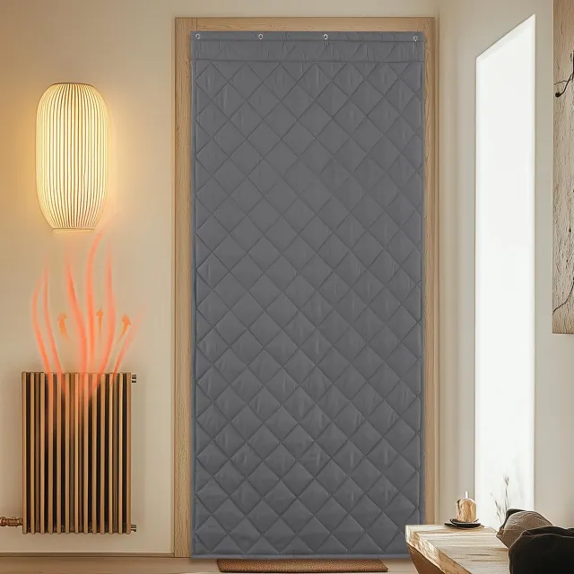 Famanu Thermisch isolerende deurgordijn 100 x 200 cm, grijs, winddicht en geluidsreducerend, houdt warmte vast in de winter voor slaapkamer en restaurant