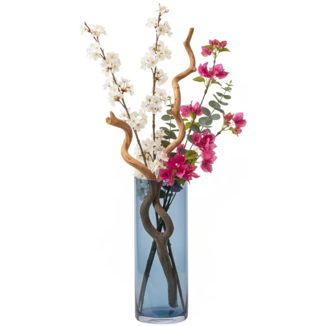 Gerimport bloemenvaas Anais - blauw - transparant - glas - 10 x 25 cm