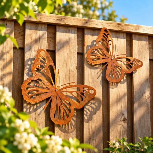 Weterings Store Tuindecoratie - Tuin decoratie voor buiten - Cortenstaal - Metalbird - Wanddecoratie - Voordeelset - Vlinder L & Vlinder L&XL