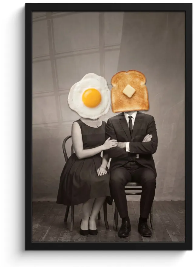 FrameYourWall Poster in lijst - Fotolijst 40x60 cm - Posters - Ontbijt - Koppel - Ei - Brood - Posterlijst zwart - Decoratie - Wanddecoratie woonkamer - Muurdecoratie slaapkamer