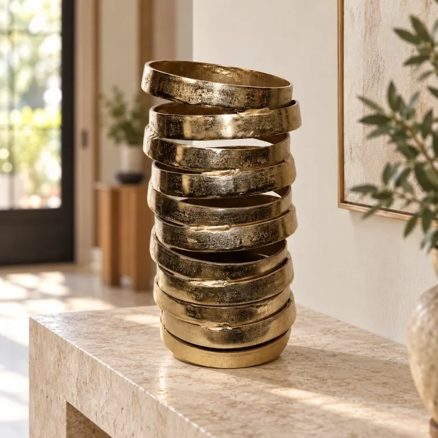 Hoppa! Vaas met ringmotief - Goud - 21 x 21 x 43 cm (B x D x H)