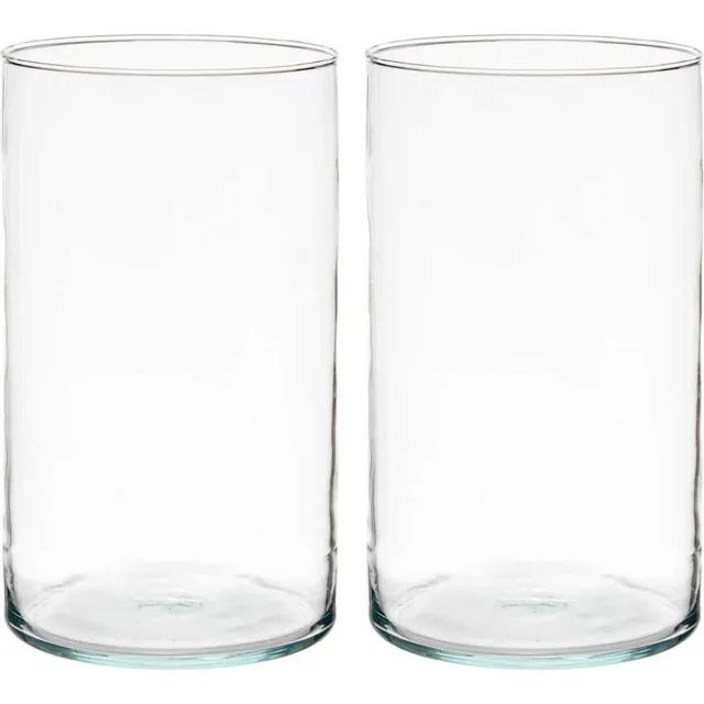 Giftdecor Bloemenvazen 2x stuks - cilinder vorm - transparant glas - 17 x 30 cm