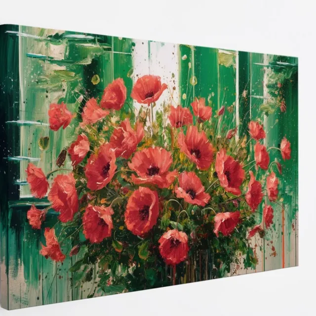 Saammp Canvas Schilderij - Rode bloemen - Abstract - Landschap - Natuur - 150x100 - Foto op canvas - Wanddecoratie - Muurdecoratie Woonkamer - Slaapkamer decoratie - Canvas Print Multicolor