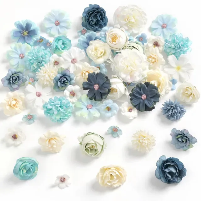 Kasey Grote Kunstbloemen Mix 2-8 cm - 50 Stuks - Blauw & Wit - Kasey