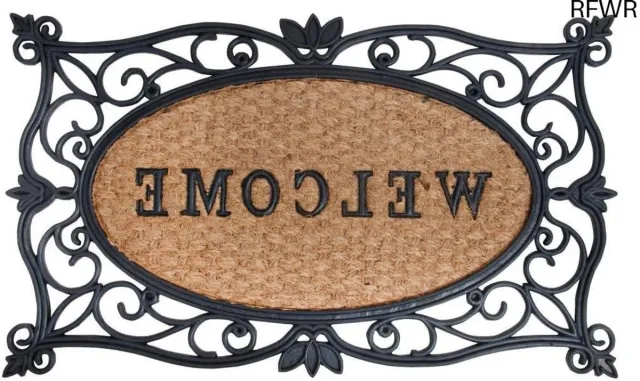 RFWR Vuilvangmat Deurmat met Motief 'Welcome' - Zwart met Kokosinlegger, 75 x 45 cm