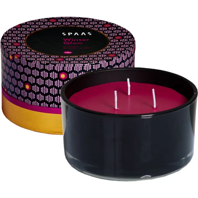 Spaas Geschenkset Geurkaarsen 3-wiek - Winter Glow - ca. 28 uur - 2 Stuks Fuchsia