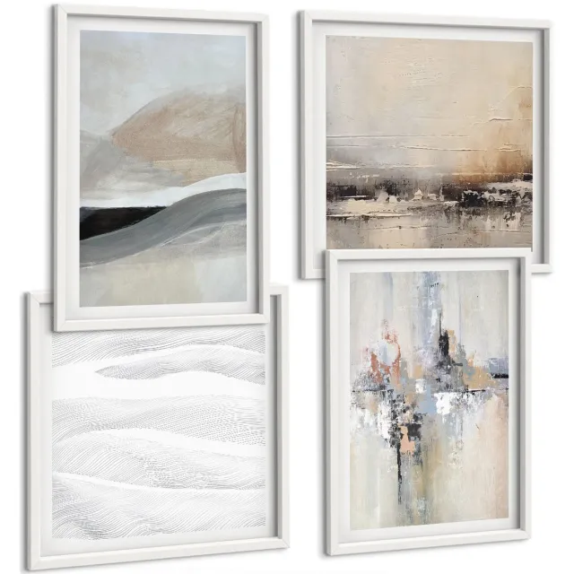 TULUP 4-Delige Schilderij Set - Abstracte patronen in neutrale aardetinten - 40x40 en 40x60 - Decoratieve Schilderijen - Woonkamer - Interieur - Stijlvolle Muurdecoratie Witte lijst