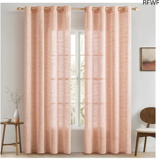RFWR Transparante Linnen Gordijnen voor Woonkamer - Vitrage - 140 x 145 cm - Lichtdoorlatend - Orange Oranje